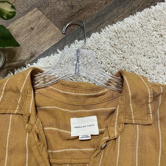 American Eagle Size Small Oversized Mustard Yellow Striped Button Down Top - Picture 2 of 4